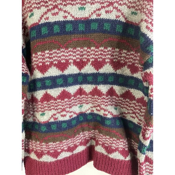 Vintage 90s Hand Knit Cowichan Wool Rainbow Fair Isle Sweater Mens Medium - Picture 6 of 7